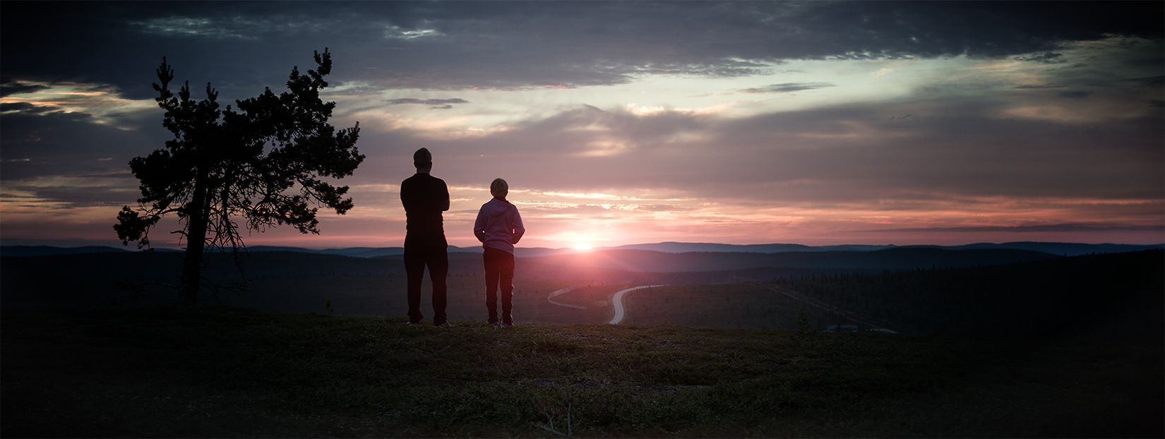 Anamorphic photo, Midnight Sun, Saariselkä, Lapland, Finland